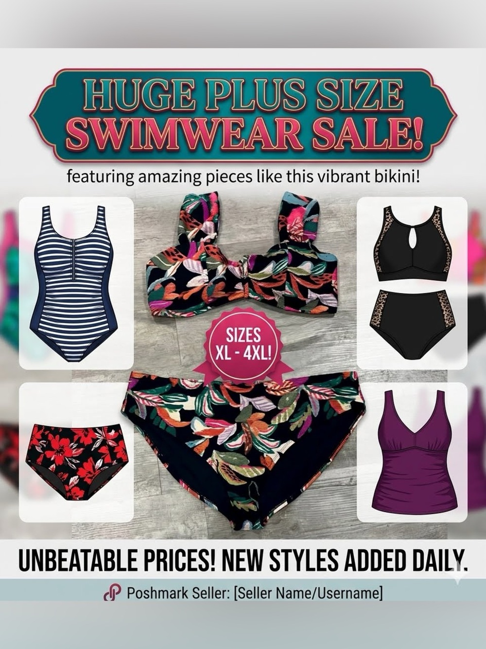 Plus-Size Floral Twist Front Bikini Set in Black and Multi